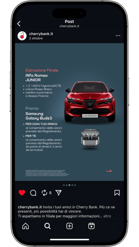 post instagram concorso INVITA I TUOI AMICI IN CHERRY BANK